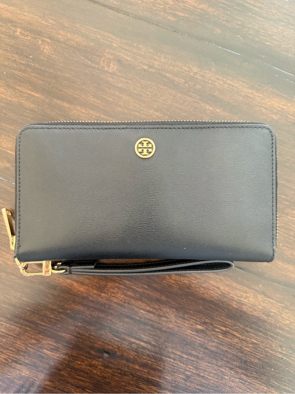 Tory Burch Black Leather Continental Zip-Around Wallet/Wristlet